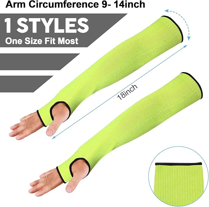 JaGely 6 Pairs Level 5 Cut Resistant Sleeves with Thumb Hole 18 Inches Arm Protection Sleeve Farmer Gardening (Green)