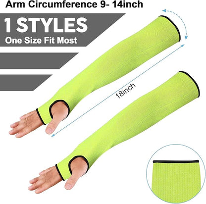 JaGely 6 Pairs Level 5 Cut Resistant Sleeves with Thumb Hole 18 Inches Arm Protection Sleeve Farmer Gardening (Green)