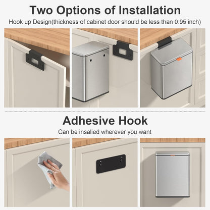 Mbillion Kitchen Compost Bin Hanging Trash Can with Lid 2.1 Gallon Stainless Steel Garbage Can for Kitchen Cabinet Door Mounted Trash Can Under Sink Door RV Bathroom,Silver