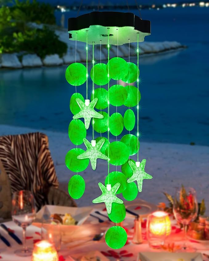Toodour Solar Wind Chimes for Outside, Shells Light Gifts for Mom Grandma Women Wife Girls, Waterproof Solar Outdoor Decorative Mobile Light for Holiday Garden Porch Yard Outdoor Decor (Green)