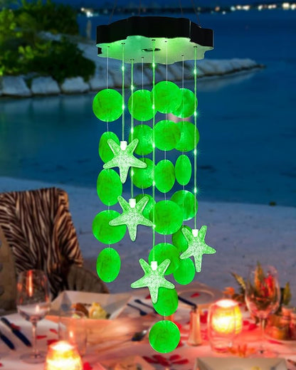 Toodour Solar Wind Chimes for Outside, Shells Light Gifts for Mom Grandma Women Wife Girls, Waterproof Solar Outdoor Decorative Mobile Light for Holiday Garden Porch Yard Outdoor Decor (Green)
