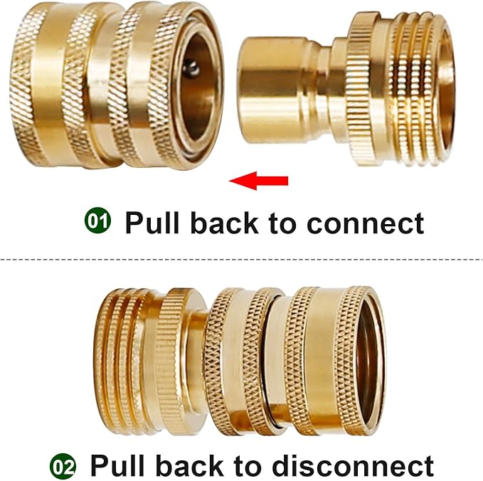 VIKKSAER 3/4 inch Garden Hose Quick Connect Water Hose Fittings, Thread Brass Water Hose Connectors (4PCS)