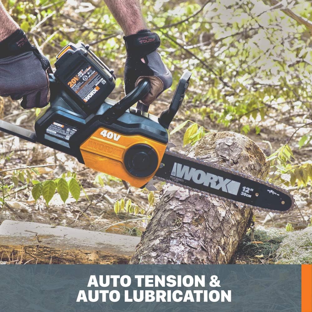 Worx 40V 12" Cordless Chainsaw Power Share with Auto-Tension - WG381 (Batteries & Charger Included)