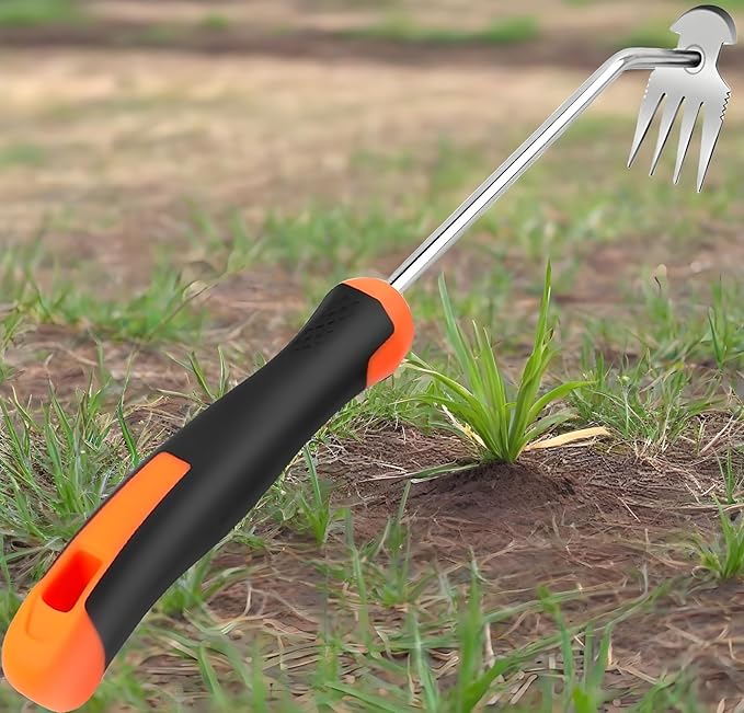 Weed Puller Tool， New Garden Weeder Tool Stainless Steel Hand Weeder Tool,4 Teethes Dual Purpose Weed Remover Tool Weeding Tools for Gardening(2PCS)