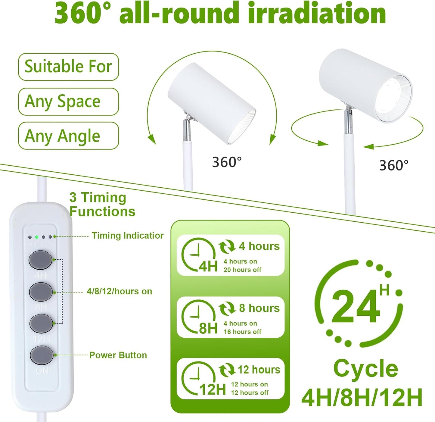 HMVPL 40W Grow Lights Stand for Indoor Plants Full Spectrum, Standing Plant Light for Indoor Growing with COB Plant Light Bulb, 4/8/12H Timer, Tall Growth Floor Lamp for Large Plant (6 Level Height)