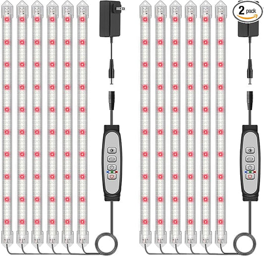 6-Bar Grow Light Strips for Indoor Plants, 16" Full Spectrum Plant Lights, 6500K Sunlike Grow Lights with 6/12/18H Timer, 5-Level Dimmable for Indoor Growing (2 Pack)