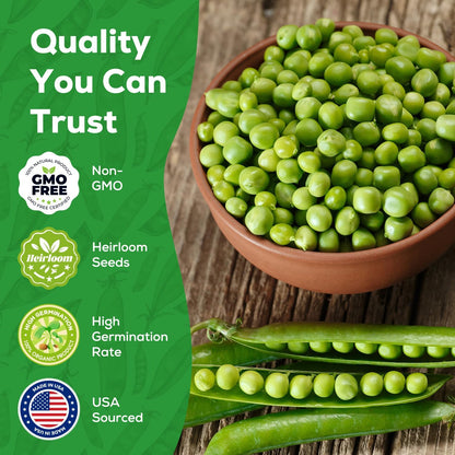 Sugar Snap Pea Seeds for Planting - Heirloom, Non-GMO, Open Pollinated - Sweet & Crunchy Edible Pods for Fresh Eating - Easy Grow Vertical Vine for Containers, Trellis & Home Garden