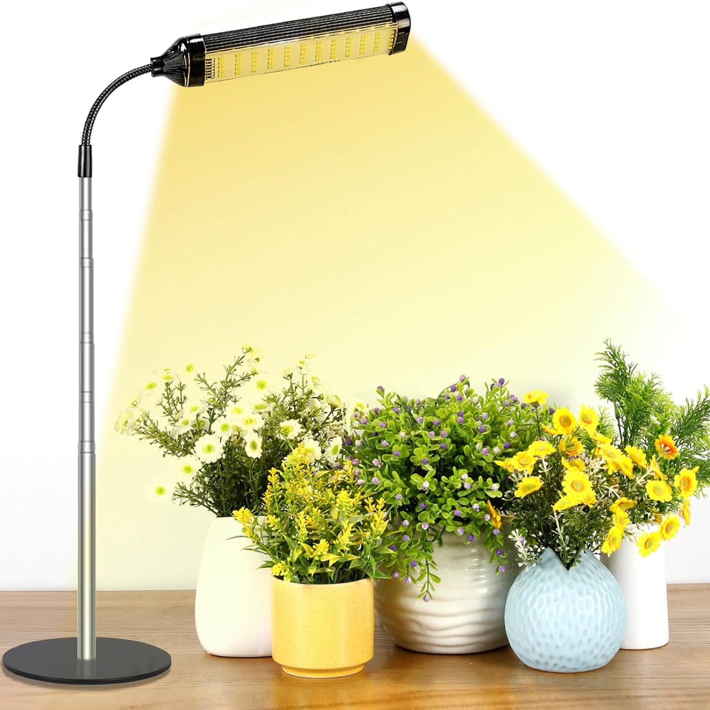 LED Grow Light,3500K Full Spectrum Desk Plant Growing Lamp with 45 LEDs,Adjustable Gooseneck,5-Level Dimmable,Height Adjustable7-23 for Indoor Plants,Auto On Off Timing 2 4 8Hrs