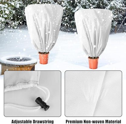 8 Pcs Plant Covers Frost Protection Bag 39.3" x 39.3" Winter Reusable Plants Jacket with Drawstring Shrub Protection Wraps Bags Frost Blanket for Winter Outdoor Garden Plants