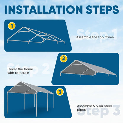 Quictent 10x20 ft Heavy Duty Carport Canopy Galvanized Car Tent Outdoor Garage Boat Shelter with Reinforced Structure, No Sidewall - Gray
