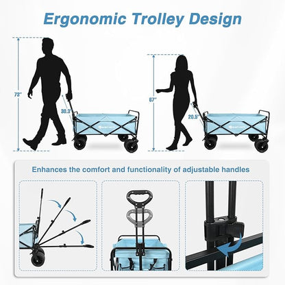 Yesker Foldable Wagon - 300lbs Collapsible Garden Carts with All Terrain Wheels for Outdoor Camping Sports Shopping Gardening - Heavy Duty Portable Utility Trolley (Blue)