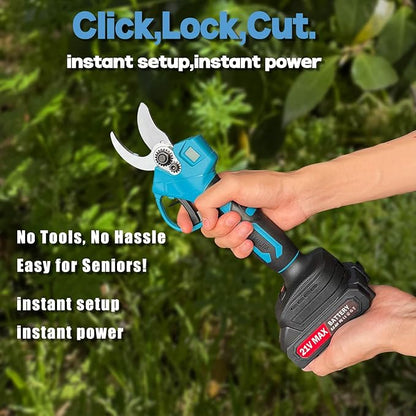 21V Electric Pruning Shears, Tacsaw Upgraded 600W Brushless Electric Pruner with 2×2.0Ah Batteries, 2 Blades, Fast Charger, 1.6" Cutting Diameter, Cordless Pruning Shears for Yards/Outdoors/Farms