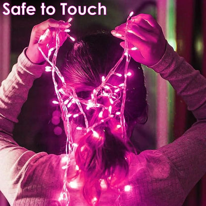 Upgraded Connectable 200 LED String Lights Indoor Outdoor, 66FT Pink Christmas Lights Waterproof, 13 Modes Twinkle Fairy Lights Plug in Clear Wire for Valentine's Day, Bedroom, Classroom Decor