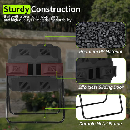 Outdoor Compost Bin 43 Gallon, Dual Chamber Tumbling Composter, Heavy-Duty Composting Bin for Garden, Kitchen, Yard, Kitchen Composter, Compost Bin Outdoor with Sliding Doors (Black)