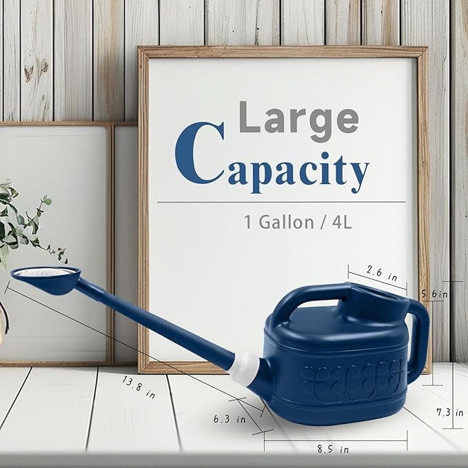 Watering Can for Indoor & Outdoor Plants, Plant Watering Can with Stainless Steel Shower Head, 1 Gallon Plastic Water Can for Garden, Flowers, Vegetable, Greenhouse (AlpineGreen)