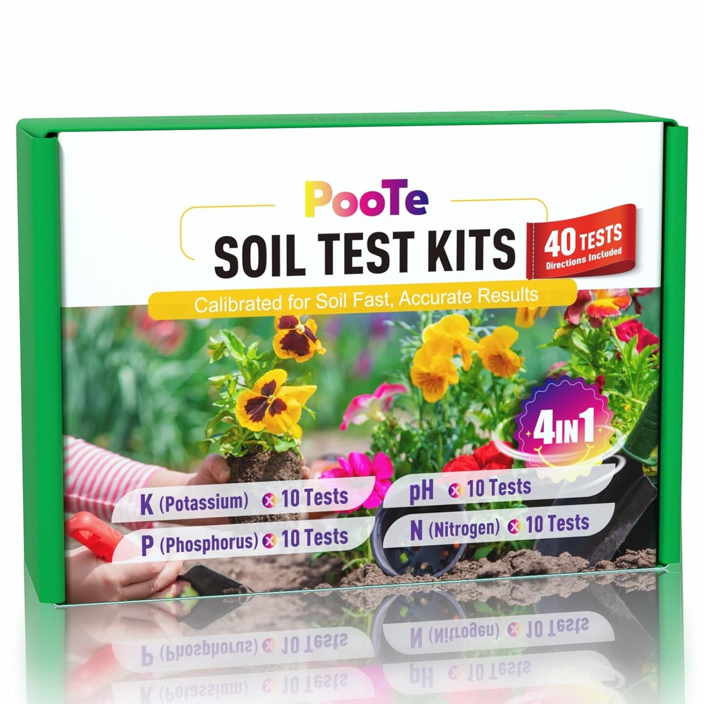 Soil Test Kit - 4-in-1 Soil Testing Kit with Test Tube & Tablets - 40 Tests Upgraded Accurate Tester for pH Nitrogen Phosphorus & Potassium in Garden Lawn Yard Vegetable