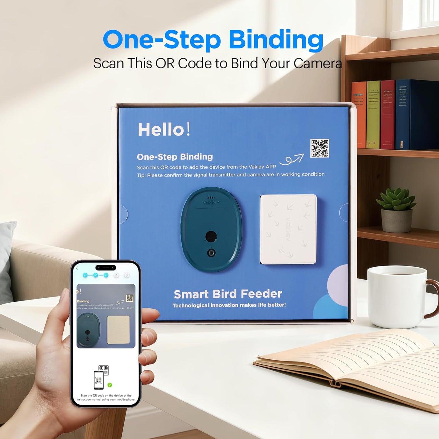 Smart Bird Feeder with Camera Solar Powered,2K HD Video Live Stream,AI Identify Birds Species,Link via Signal Transmitter,5MP Photos,Instant Arrival Alerts,Motion Detect,Elderly-Friendly,Blue