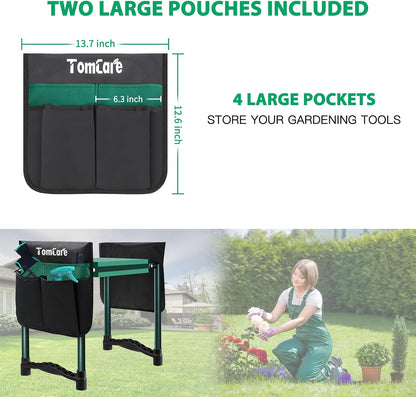 TomCare Garden Kneeler and Seat 10.64” Wider Larger Soft Kneeling Pad Garden Bench with 2 Large Tool Pouches Heavy Duty Garden Stool Foldable Tools Gardening Gifts for Women Men Gardeners