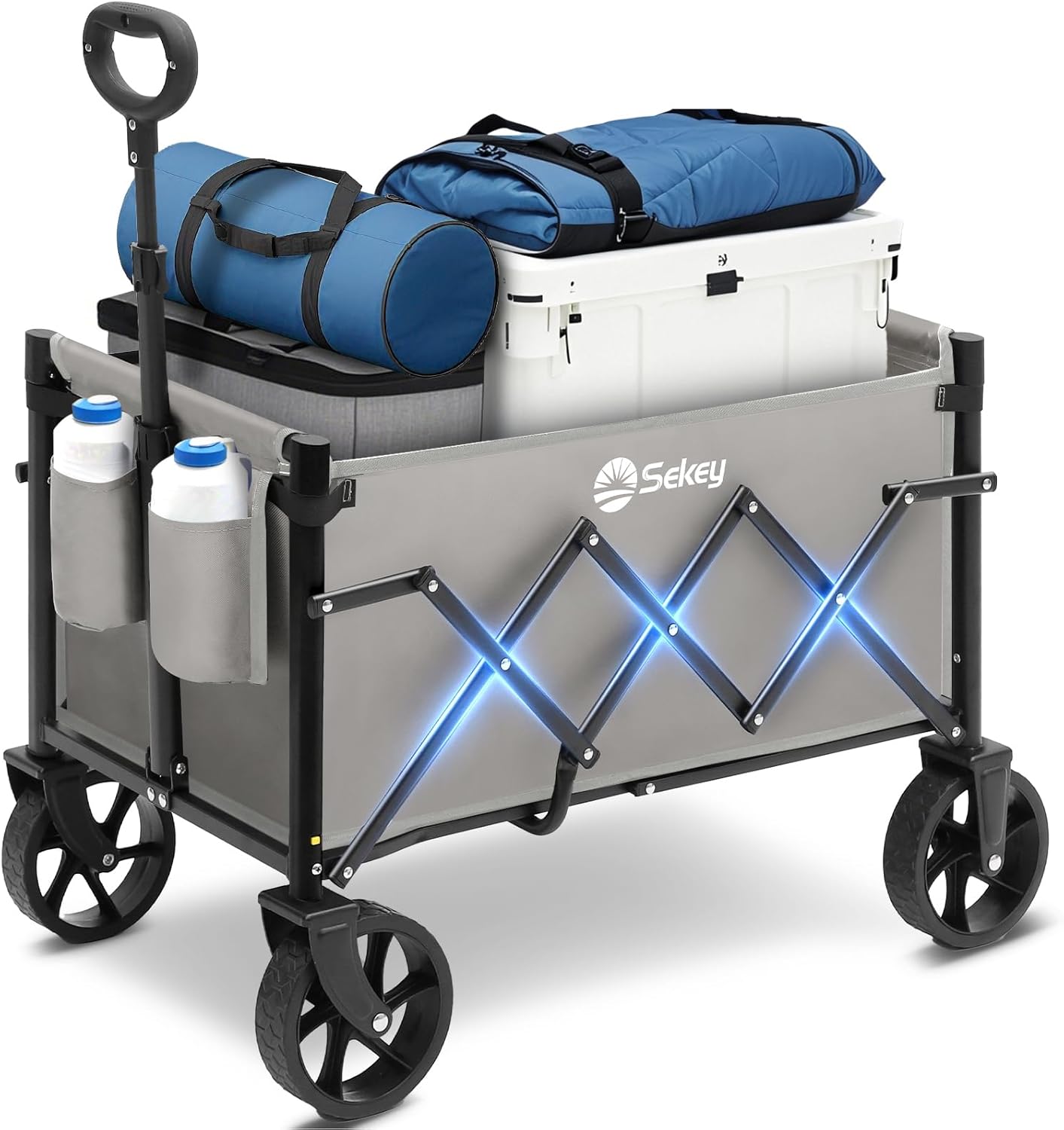 Sekey Heavy Duty Wagon with Big Wheels, Foldable Cart with 220LBS Capacity, Utility Lightweight Wagon, Collapsible Grocery Shopping Cart for Camping Sports & Holiday. Gray