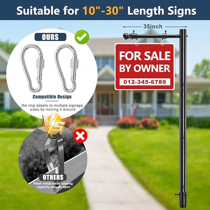 Heavy Duty Real Estate Sign Post Holder - 100" Adjustable Metal Yard Sign Stand with Spiral Ground Stakes, Rust-Proof Coating, Universal Sign Holder for Traffic, Construction, Events, Weatherproof & Long-Lasting