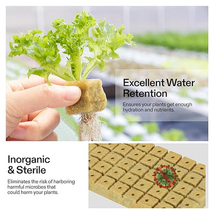 VIVOSUN 1" Rockwool Cubes, 200 Plugs Stonewool Starter Grow Cubes for Cuttings, Cloning, Plant Propagation, Seed Starting, Hydroponic Grow Media for Vigorous Plant Growth, 4 Sheets of 200 Plugs