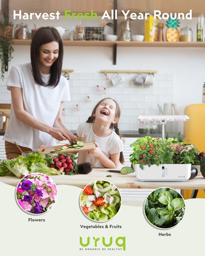 Hydroponics Growing System Indoor Garden: URUQ 12 Pods Indoor Gardening System with LED Grow Light Height Adjustable Plants Germination Kit Quiet Smart Pump - Hydroponic Planter Fresh Harvest White