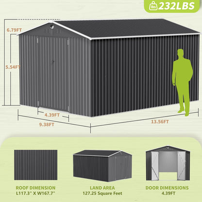 10x14 FT Outdoor Storage Shed,Metal Tool Sheds,Waterproof Outside Storage Shed,Large Storage Building with Lockable Door