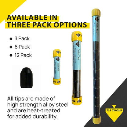 T&T Tools Standard Replacement Tips for 3/8" Soil Probe Rods - Compatible with Smart Stick & Mighty Probe - Ideal for Locating, Plumbing, Landscaping & Gardening Tools - Durable Metal Rod Tips, 6-Pack