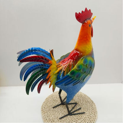 Metal Rooster Decor， Chicken Animal Yard Art Lawn Ornament Figurines Artwork for Outdoor, Patio,Backyard and Home Kitchen Decoration (Cyan)