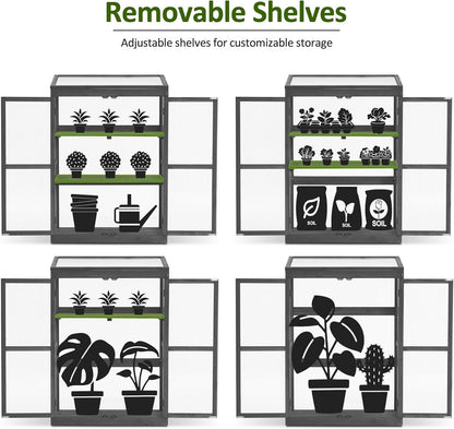 MCombo Wooden Cold Frame Greenhouse, Raised Flower Planter Shelf Protection for Outdoor Indoor Use, 0760 (Dark Grey)