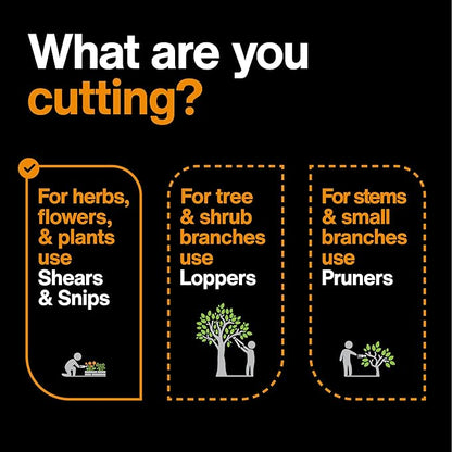 Fiskars Curved Micro-Tip Pruning Snips - 6" Garden Shears with Sheath and SoftGrip Handle - Yard and Garden Tools - Orange/Black