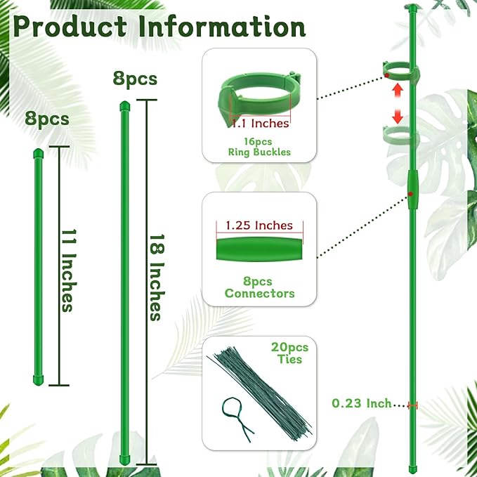 Plant Stakes,18Inch & 11Inch Plant Support Stakes,HAINANSTRY Adjustable Length Garden Stakes,Plant Stakes for Indoor and Outdoor Plants,Tomatoes/Beans/Orchid/Vegetable Stakes for Garden