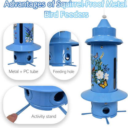Squirrel Proof Bird Feeders, Long Lasting Bird Feeder for Outdoors, Reliable and Rust Resistant Metal Station for Prevents Squirrels from Stealing Food,5LB Large Capacity,Blue