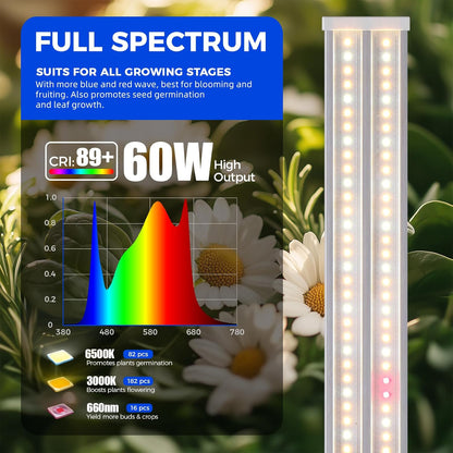 Barrina TX-S60 4FT Grow Light for Indoor Plants, 240W(4 x 60W, 1680W Equivalent), High PPFD, Full Spectrum with 660nm Red LEDs, Mechanical Timer, Linkable, Hanging Plant Light for Seedling, 4 Packs