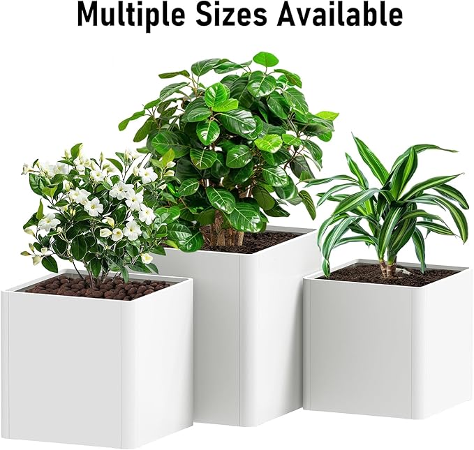 Large Outdoor Square Planter 20" L x 20" W x 21" H,White Square Planters for Indoor and Outdoor All-Weather Use