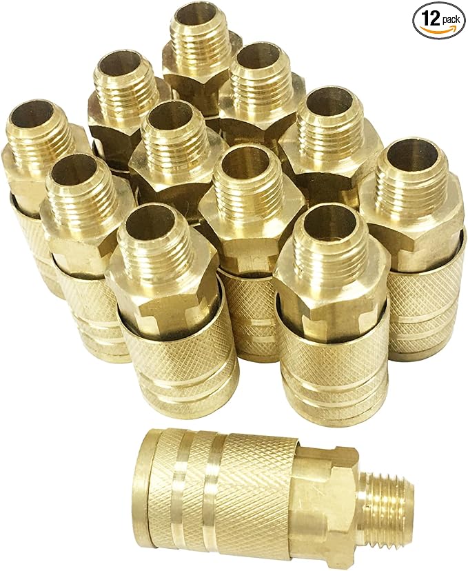 Air Hose Fittings 1/4" Male NPT Solid Brass Air Coupler Kit,12 Pieces Quick Connect Air Compressor Accessories 300 Psi