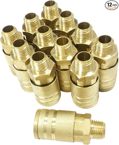 Air Hose Fittings 1/4" Male NPT Solid Brass Air Coupler Kit,12 Pieces Quick Connect Air Compressor Accessories 300 Psi