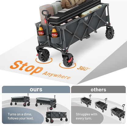 Timber Ridge 51.2" Extended Collapsible Wagon - Heavy-Duty Utility Cart with All-Terrain Wheels, Brakes & Cargo Net, 400L Capacity for Camping, Sports & Shopping, Grey