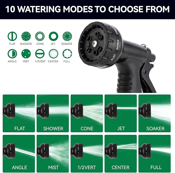 Garden Water Hose Nozzle ABS Water Spray Nozzle with 10 Spray Modes Suitable for Watering Plants, Iawns and Gardens, Car Washing, Cleaning, Showering Pets and Outdoor Fun, Black