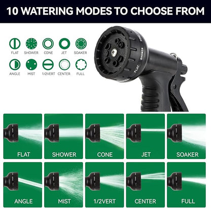 Garden Water Hose Nozzle ABS Water Spray Nozzle with 10 Spray Modes Suitable for Watering Plants, Iawns and Gardens, Car Washing, Cleaning, Showering Pets and Outdoor Fun, Black