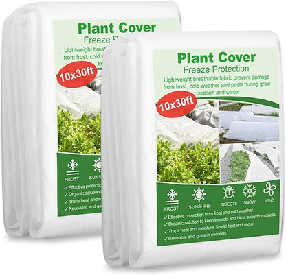 SPORTYOUTH 2 Packs Plant Covers Freeze Protection 10 x 30 FT 1.2 oz/yd² Frost Cloth Blankets Large Thicker Garden Floating Row Cover Fabric for Outdoor Plants Winter Cold Fruits Pests Protection