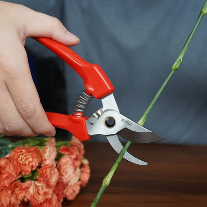 BUGUI Pruning Shears Garden Shears - Premium Alloy Steel Bypass Pruner, Precision-ground Blades, Heavy Duty Gardening Tools, 7" (H201)