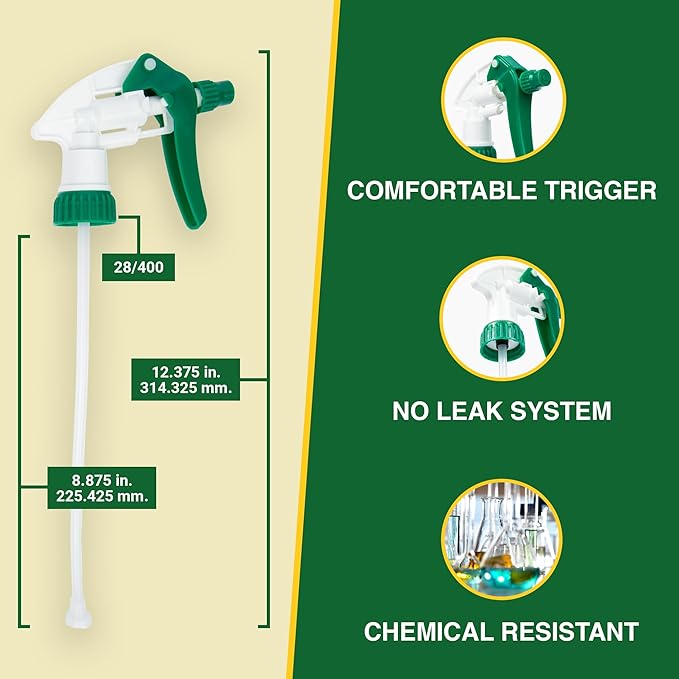 Heluva Green Spray Bottle Nozzle Replacement, Bottle Tops Only - Sprayer Nozzle Triggers for Heavy Duty, Commercial, Home Cleaning Solutions - Fits 8,16,24,32 oz Plastic & Glass Bottles, Green 13 pack