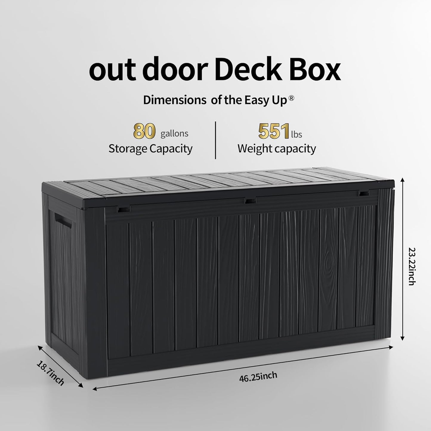 TARKARI 80 Gallon Lockable Resin Deck Box, Waterproof & UV-Resistant Outdoor Storage Box for Outdoor Cushion Storage, Garden Tools & Pool Accessories Storage, Black