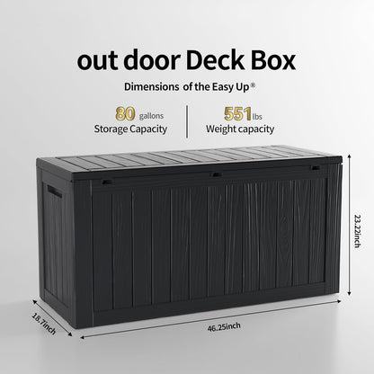 TARKARI 80 Gallon Lockable Resin Deck Box, Waterproof & UV-Resistant Outdoor Storage Box for Outdoor Cushion Storage, Garden Tools & Pool Accessories Storage, Black