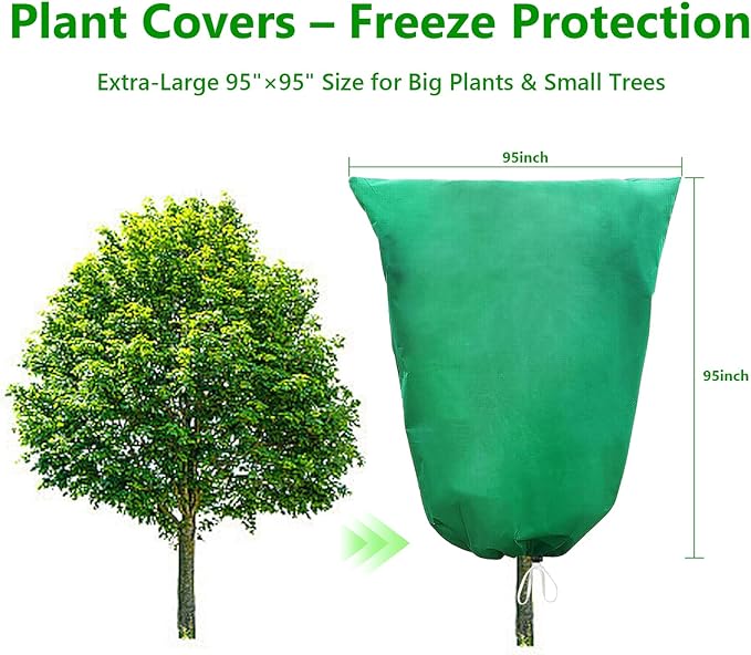 Plant Covers Freeze Protection – 2 Pack 95"x95" Extra Large Frost Blankets for Outdoor Plants, 2.8oz/yd² Heavy-Duty Tree Covers with Zipper & Drawstring – Reusable Winter Plant Freeze Cloth
