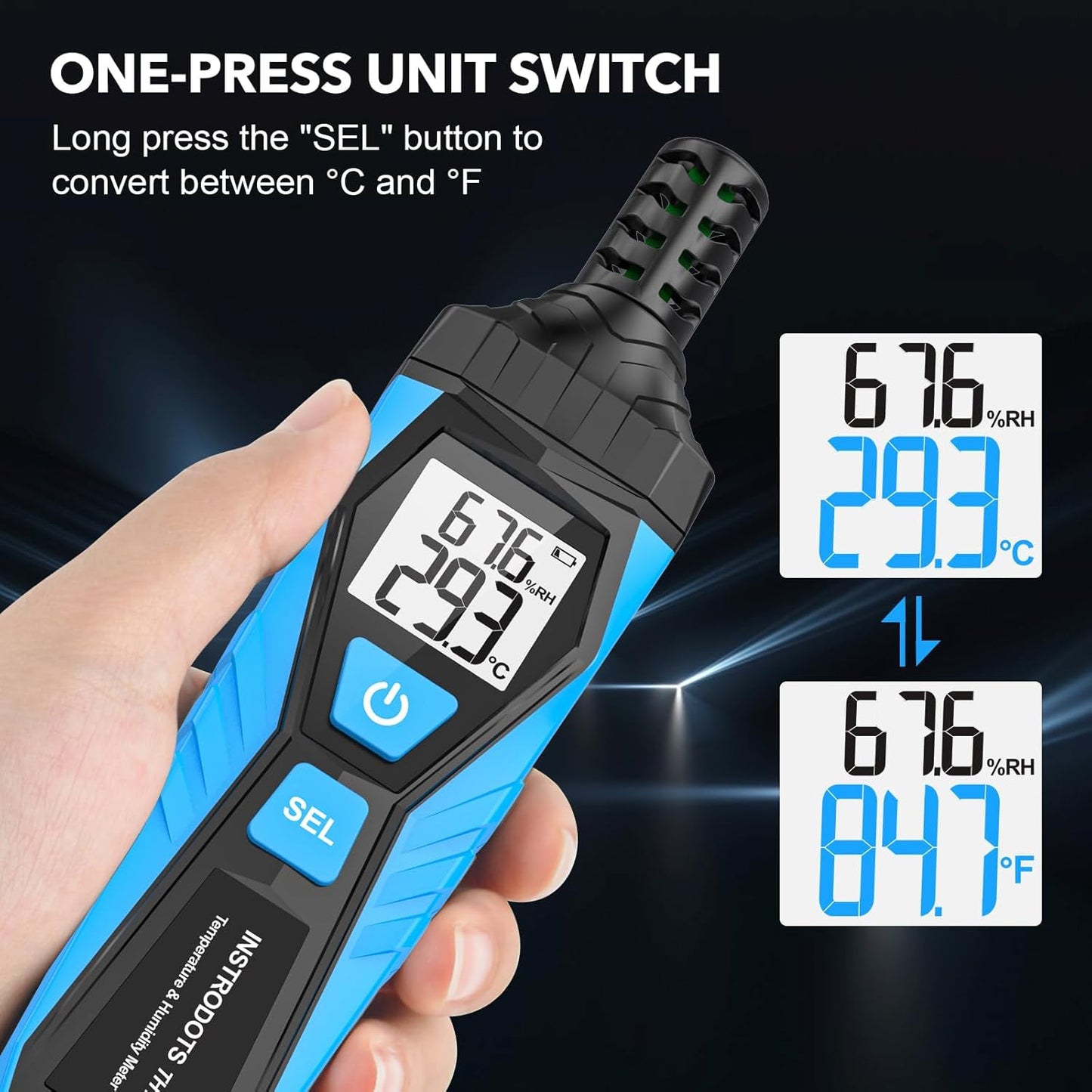 Temperature Humidity Meter - Handheld Thermometer Hygrometer with Ambient, Dew Point, Wet Bulb, High Precision Wet Bulb Thermometer, Dual Display Temperature & Humidity with LCD Backlight