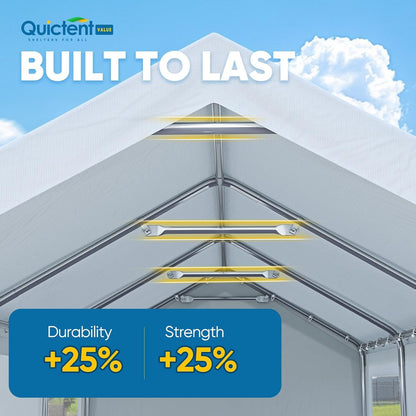 Quictent 10x20 ft Heavy Duty Carport Canopy Galvanized Car Tent Outdoor Garage Boat Shelter with Reinforced Structure with Roll-up Ventilated Windows Sidewall - White
