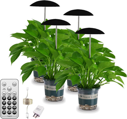 LED Grow Lights for Indoor Plants 4 Pack, Smart USB Small Full Spectrum Plant Lights with Remote, Height Adjustable, Auto On/Off Timer, Ideal for Home Decoration, Black