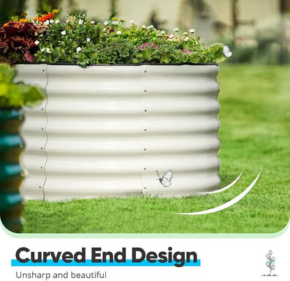 Quictent Galvanized Tall Raised Garden Bed Kit, 8x4x2 ft Oval Large Planting Box Rubber Strip Edging, for Vegetables Outdoor Strengthened by Crossbar (Beige)